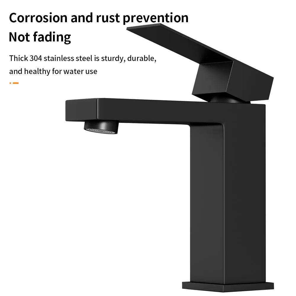304 Stainless Steel Square Basin Faucet | Single Handle Hot & Cold