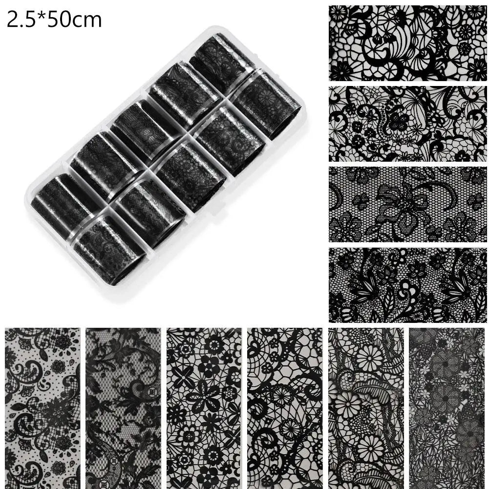 10-Roll Lace Nail Transfer Foils | DIY Nail Art Stickers Set