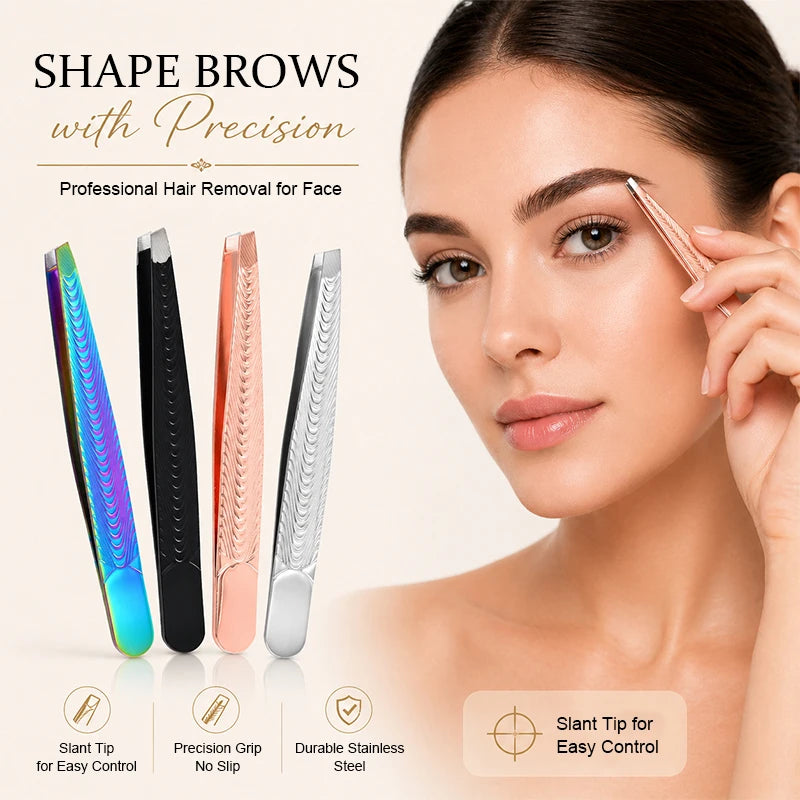 Stainless Fish Slant Black Coated Eyebrow Tweezers - Professional Hair Removal for Women, Ingrown Hair, Splinter, Daily Beauty Peaceful Pleasures Health and Wellness