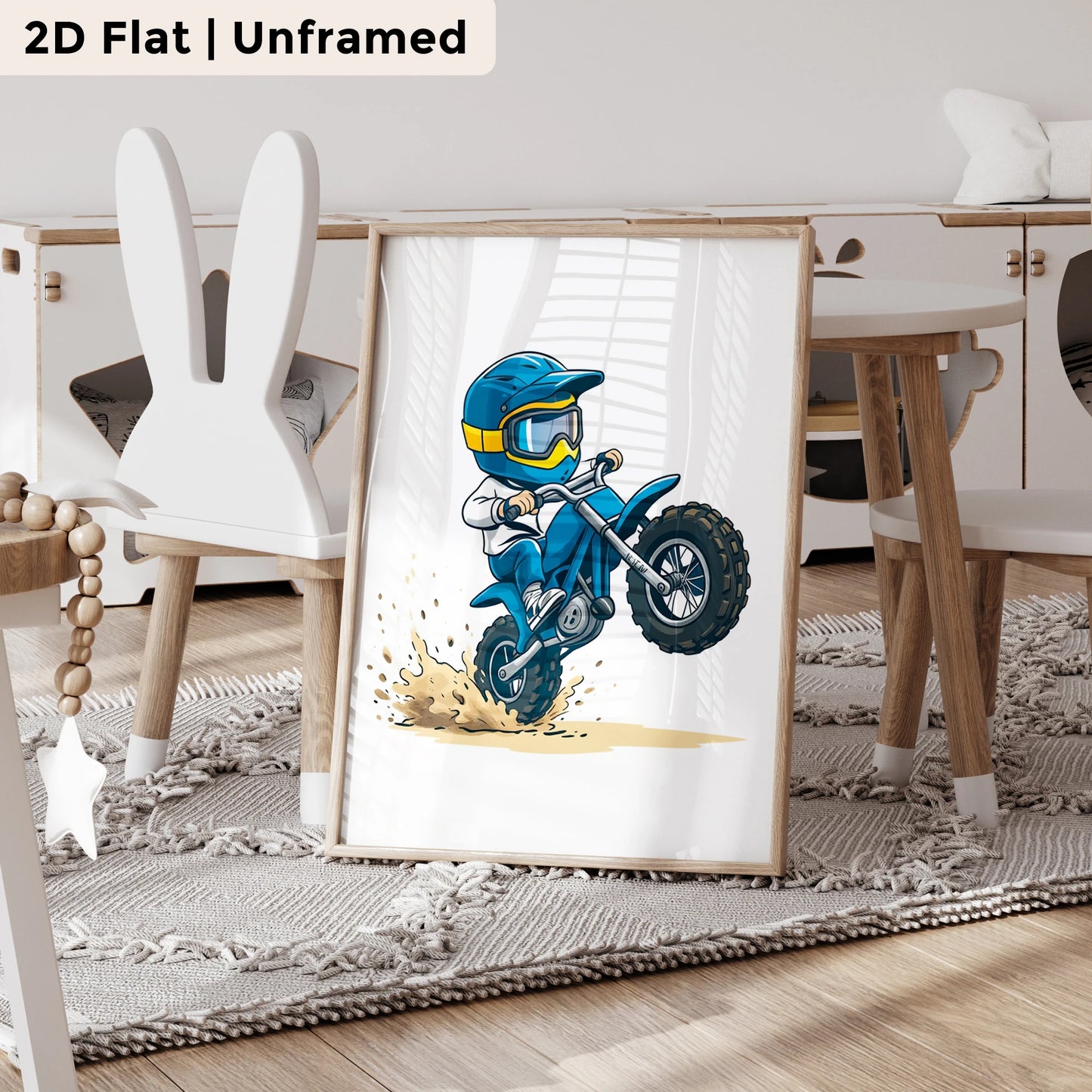 3-Piece Blue Motorcycle Canvas Wall Art | Modern Cartoon Poster