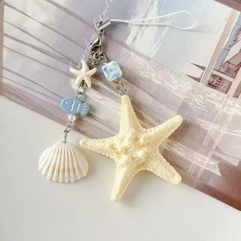 Seashell & Starfish Keychain Charm Set – 2 Pcs Bag Pendant