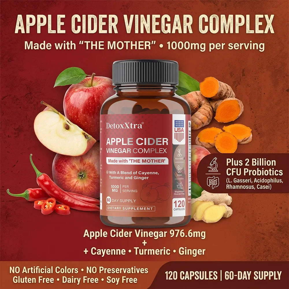 DETOXXTRA Apple Cider Vinegar Capsules 1000mg – 120 Ct