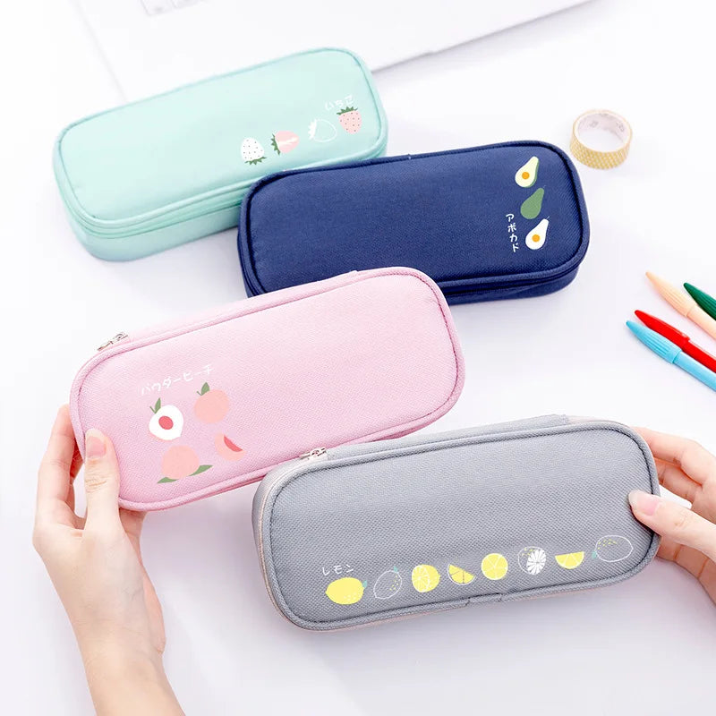 School Pencil Cases Large Capacity Fruit Pencil Bag Organizer Korean Pouch for Boys Girls Kawaii Stationery Office Supplies Peaceful Pleasures Health and Wellness
