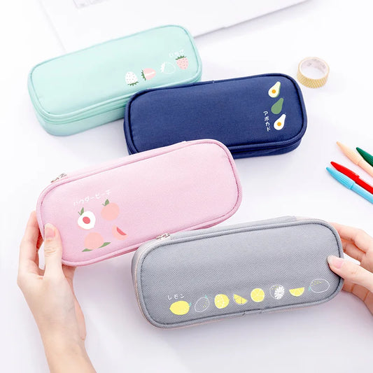 School Pencil Cases Large Capacity Fruit Pencil Bag Organizer Korean Pouch for Boys Girls Kawaii Stationery Office Supplies Peaceful Pleasures Health and Wellness