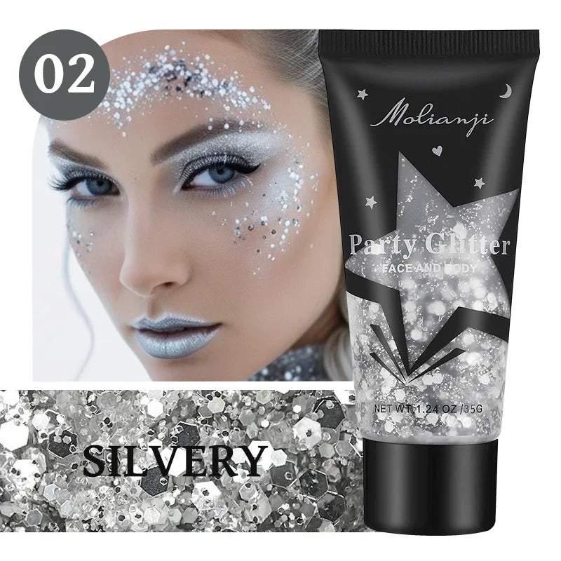 Multicolor Body Glitter – Waterproof & Sweat-Resistant Makeup