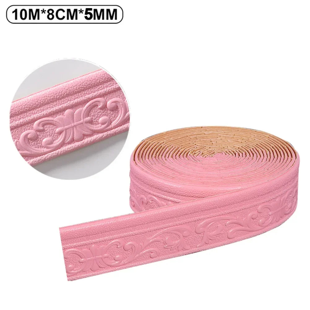 3D Self-adhesive Trim Decor 10mx8cmx5mm Wall Border Strip Waterproof