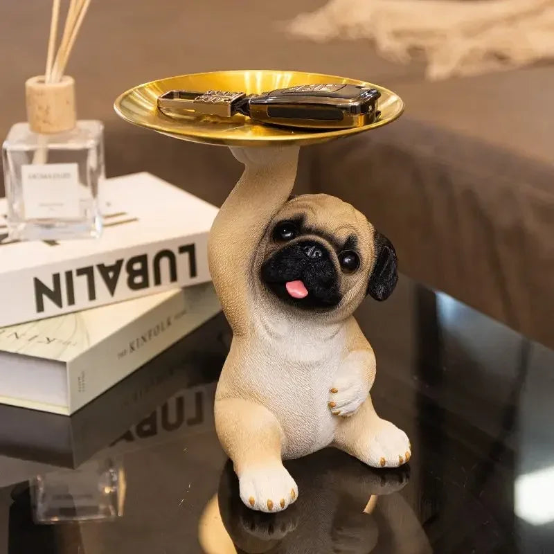 Creative Pug Statue Storage Tray Cute Dog Key Candy Snack Storage Plate Animal Sculpture Ornaments Office Tabletop Decor муравьи Peaceful Pleasures Health and Wellness 1