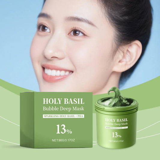 Holy Basil Bubble Mud Mask Gentle Cleaning Pore Blackheads Removal Acne Oil Control Exfoliating Hydrating Skin Rejuvenation Care Peaceful Pleasures Health and Wellness
