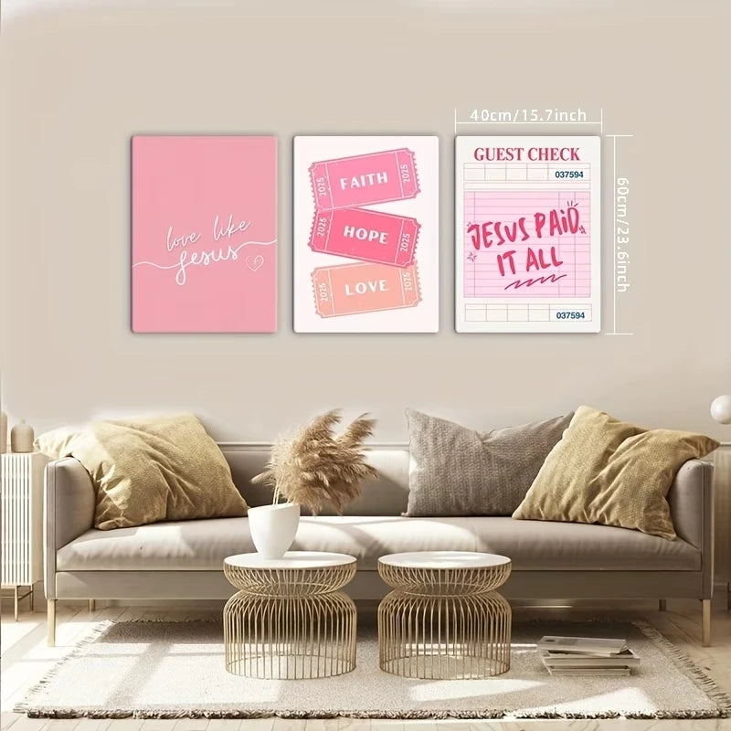 3-Piece Pink Christian Bible Quote Canvas Wall Art Set