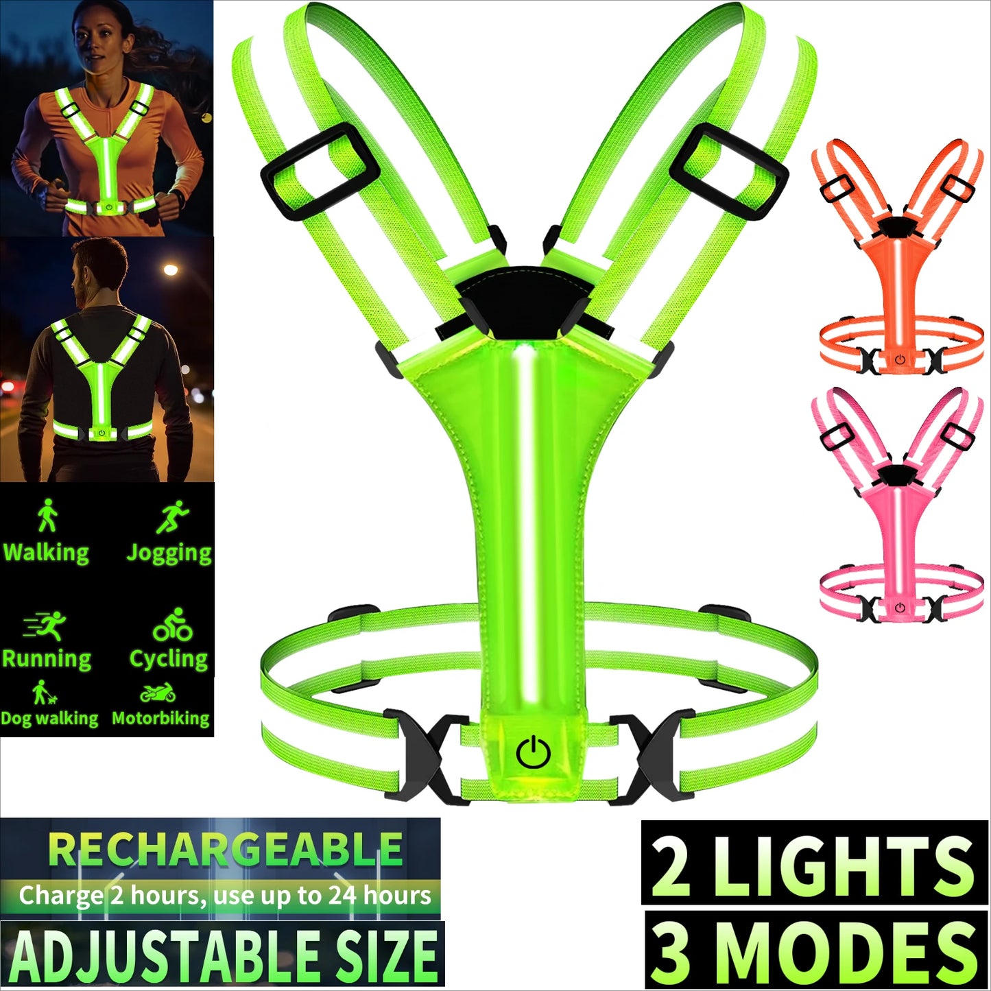 Adjustable Reflective Gear Security Vests USB Rechargeable Safety High Visibility Night Outdoor For Running Cycling Sports Peaceful Pleasures Health and Wellness