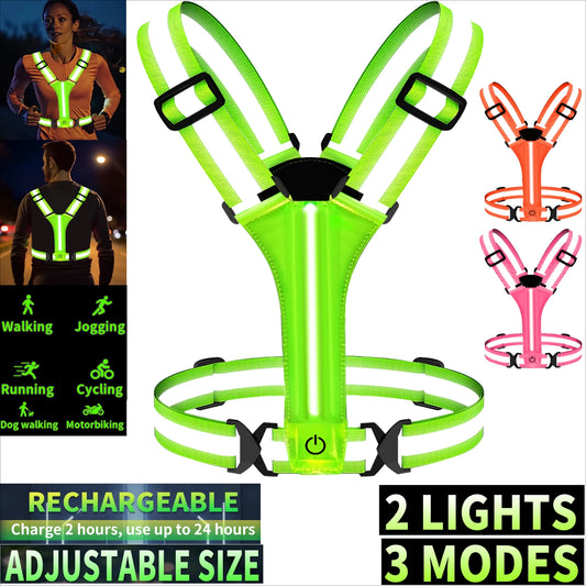 Adjustable Reflective Gear Security Vests USB Rechargeable Safety High Visibility Night Outdoor For Running Cycling Sports Peaceful Pleasures Health and Wellness