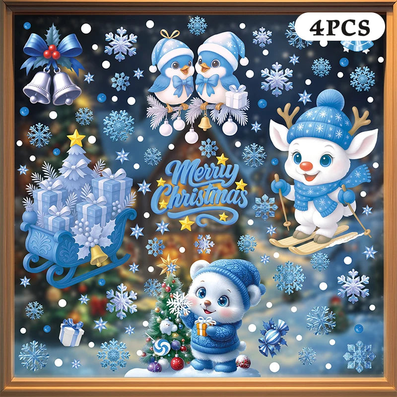Blue Christmas Window Clings – Santa, Snowflakes & Reindeer Set