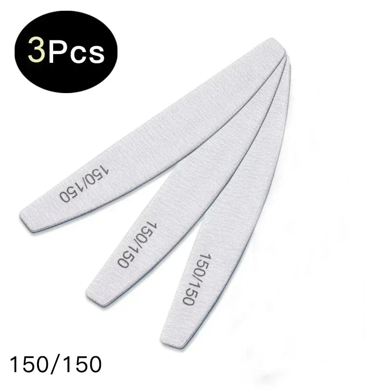 3-Piece Nail File Set – Buffer, Half Moon & Sandpaper 100/180 Grit