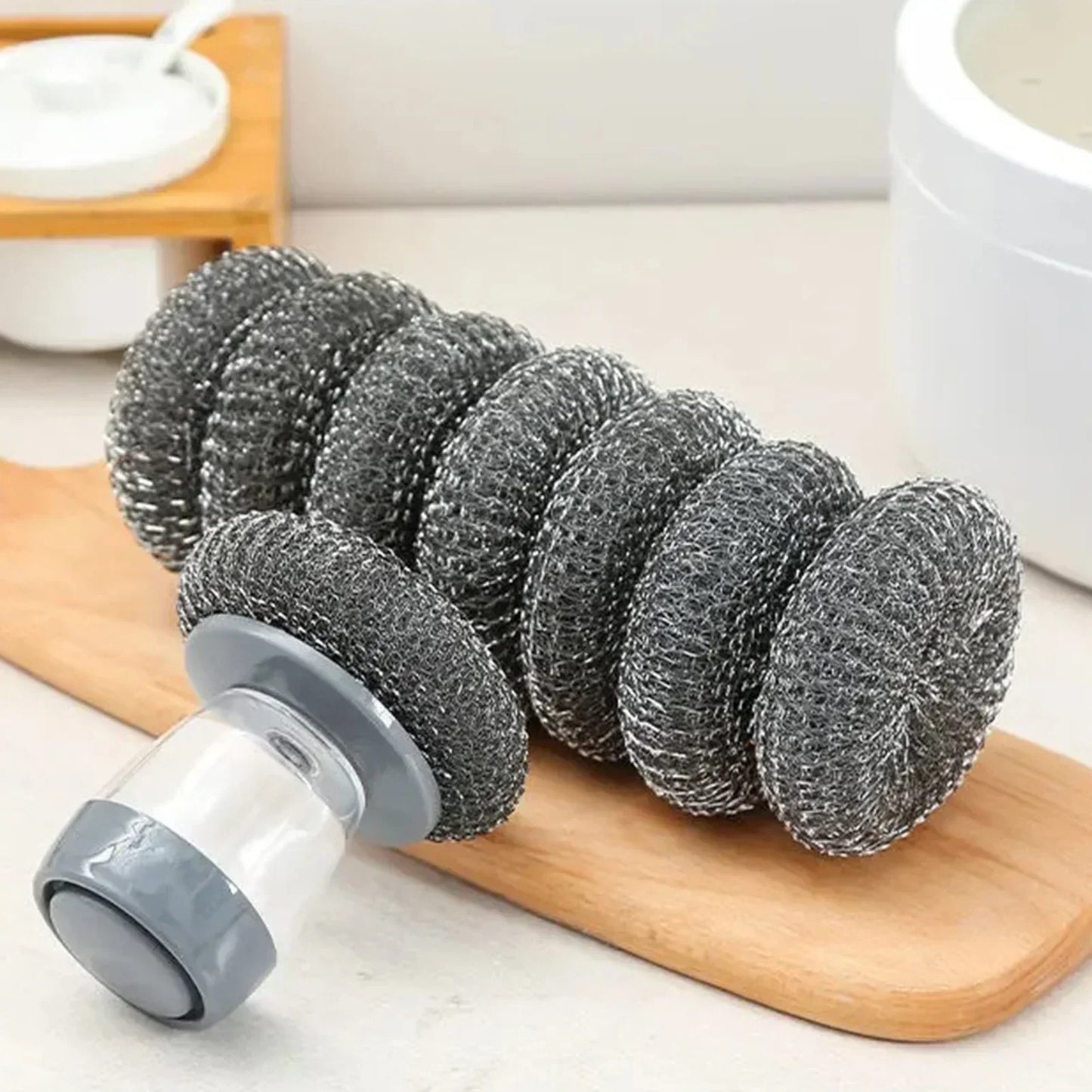 Soap Dispensing Pot Scrubber Brush | Kitchen Cleaning Tool
