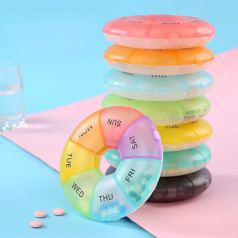 7-Day Weekly Pill Organizer | Portable Round Travel Pill Case