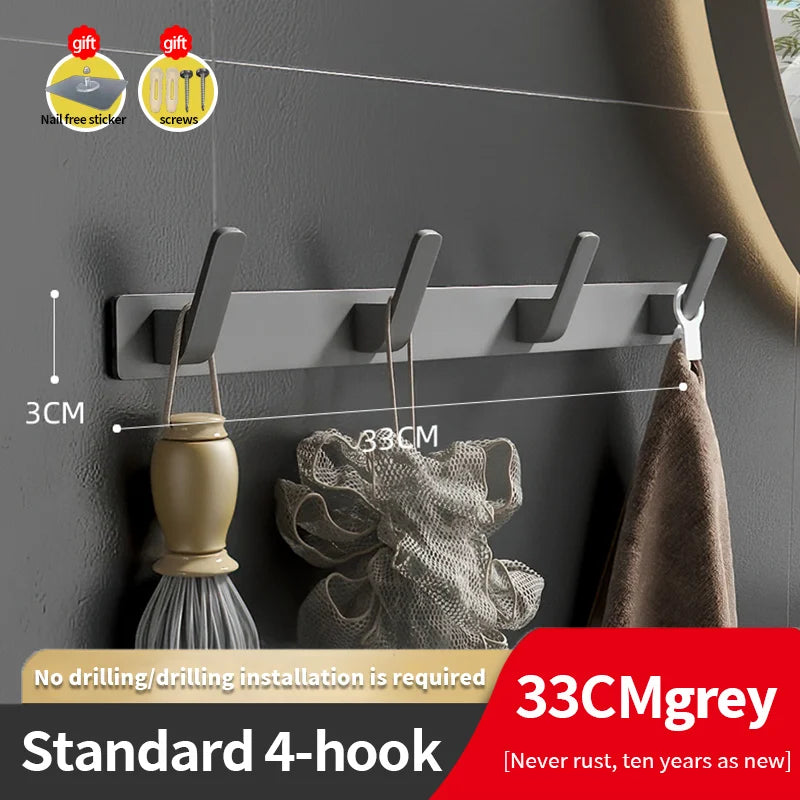 YUNJIEYA 6-Hook Aluminum Wall Rack | Kitchen & Bathroom Hooks