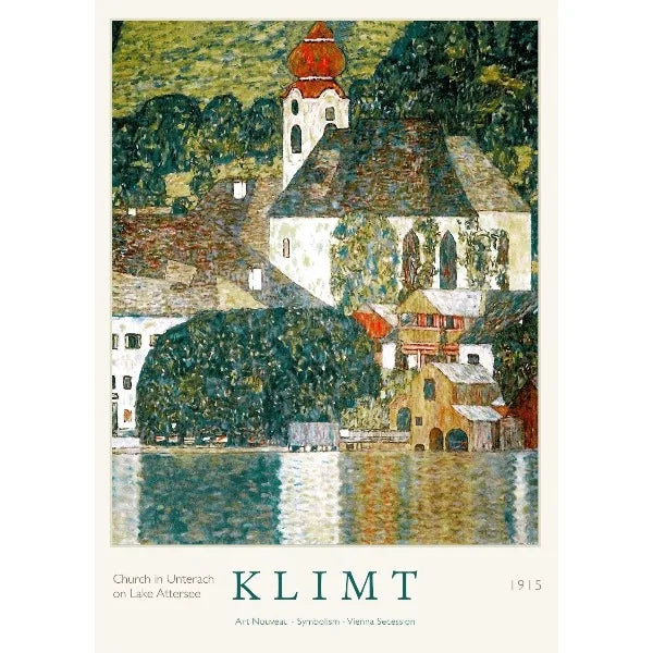 Gustav Klimt Art Print Exhibition Poster Farmhouse Birch Tree Pond Landscape Canvas Painting Wall Art for Living Room Home De Peaceful Pleasures Health and Wellness 1 50x70cm Unframed