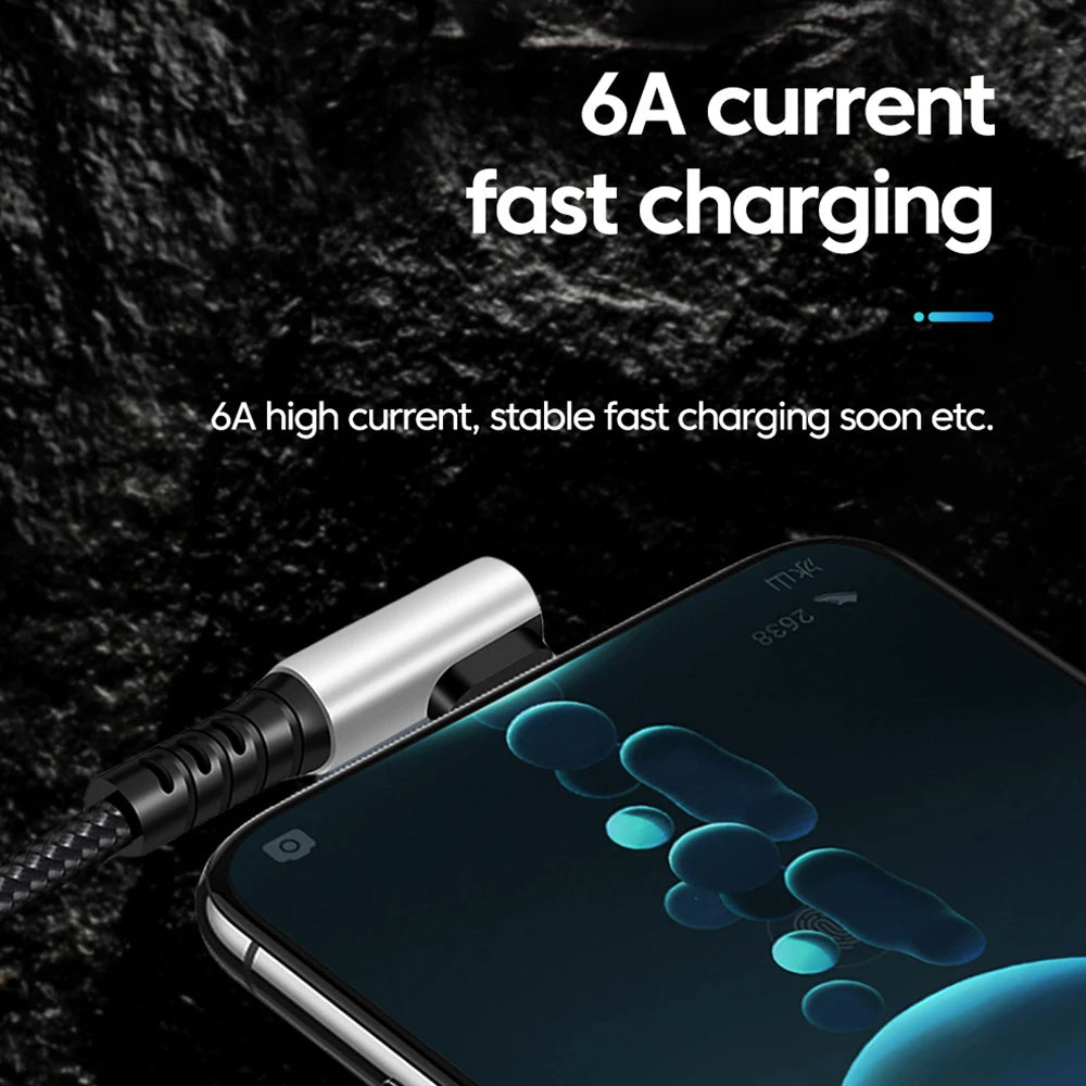 90° Elbow USB-C to USB-C Fast Charging Cable 25/50cm | 6A