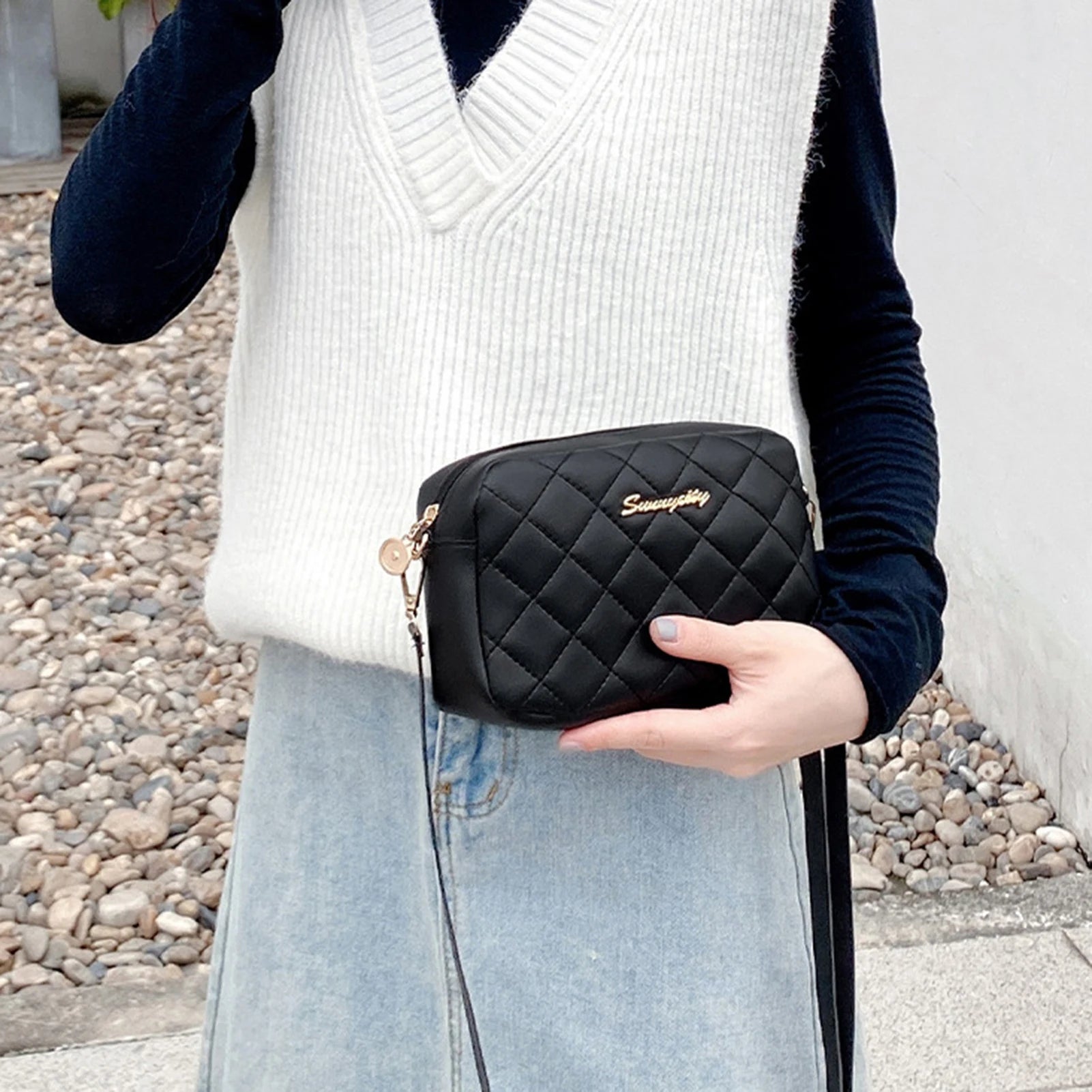 Square Shoulder Bag for Women Vintage Solid Color Square Crossbody Bags Suitable for Women Girls Gift Peaceful Pleasures Health and Wellness