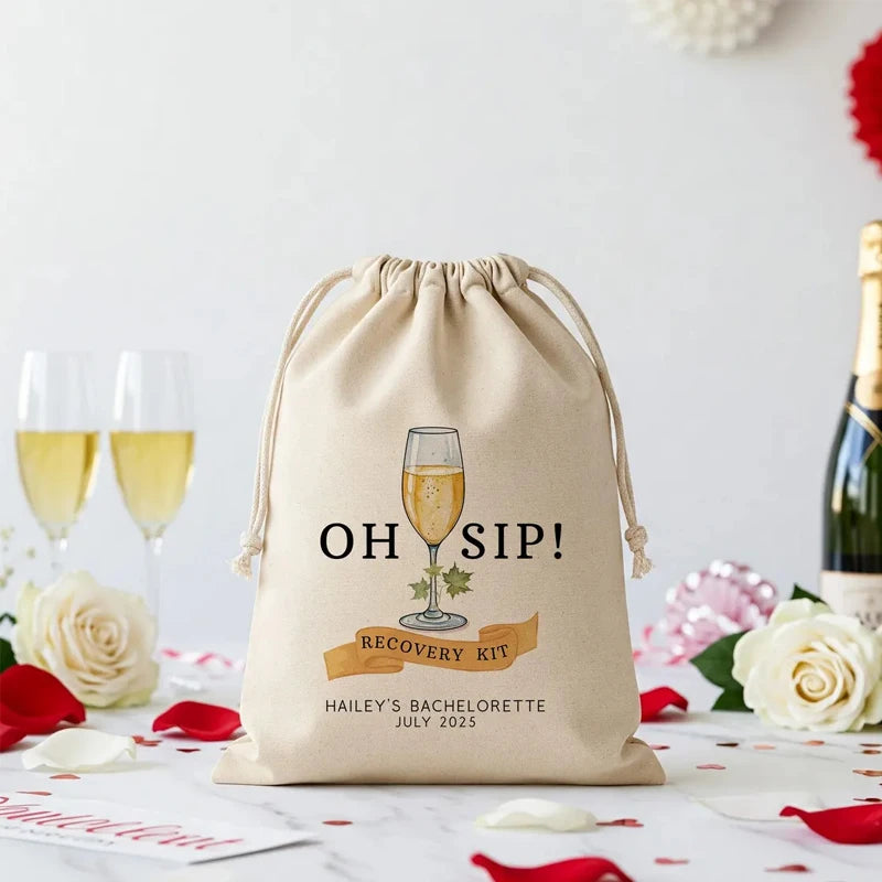 5-Pack "Oh Sip" Recovery Kit Drawstring Bags | Bachelorette Party Party Favor Bags Peaceful Pleasures Health and Wellness