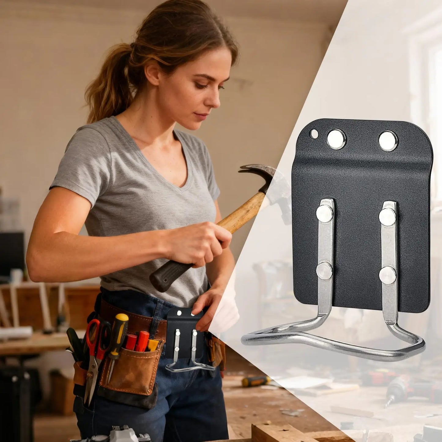 Heavy-Duty Belt Hammer Holder with Metal Clip | Tool Holster