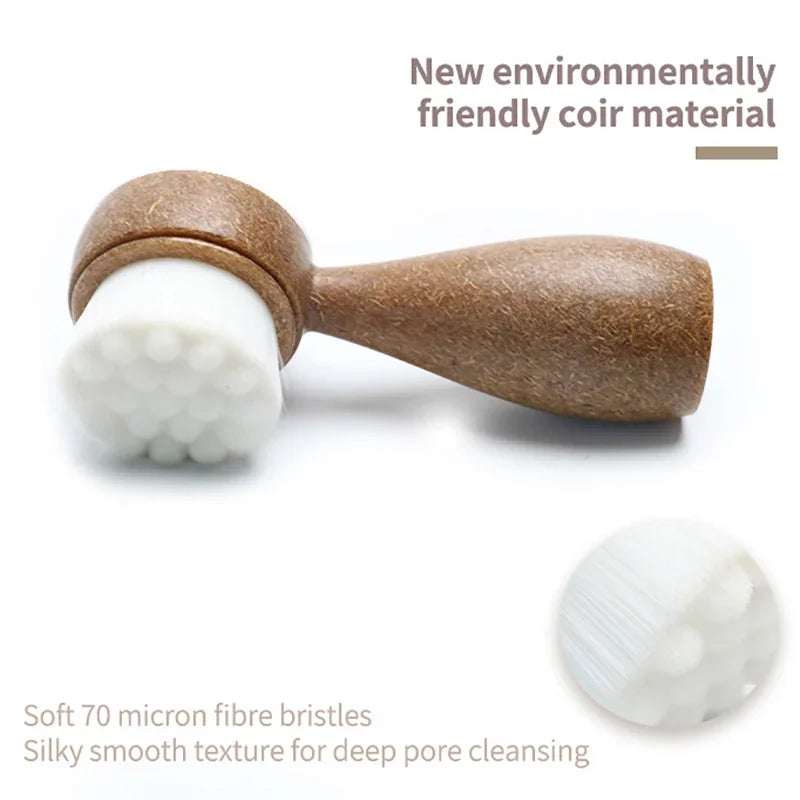 Double-Sided Exfoliating Facial Brush | Coconut Handle Facial Cleansing Brush Peaceful Pleasures Health and Wellness