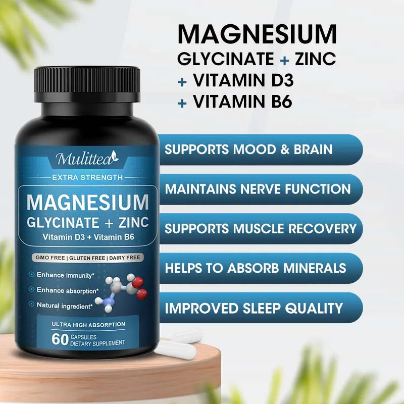 Magnesium Glycinate with Zinc, Vitamin D3 & B6 – 120 Capsules Peaceful Pleasures Health and Wellness