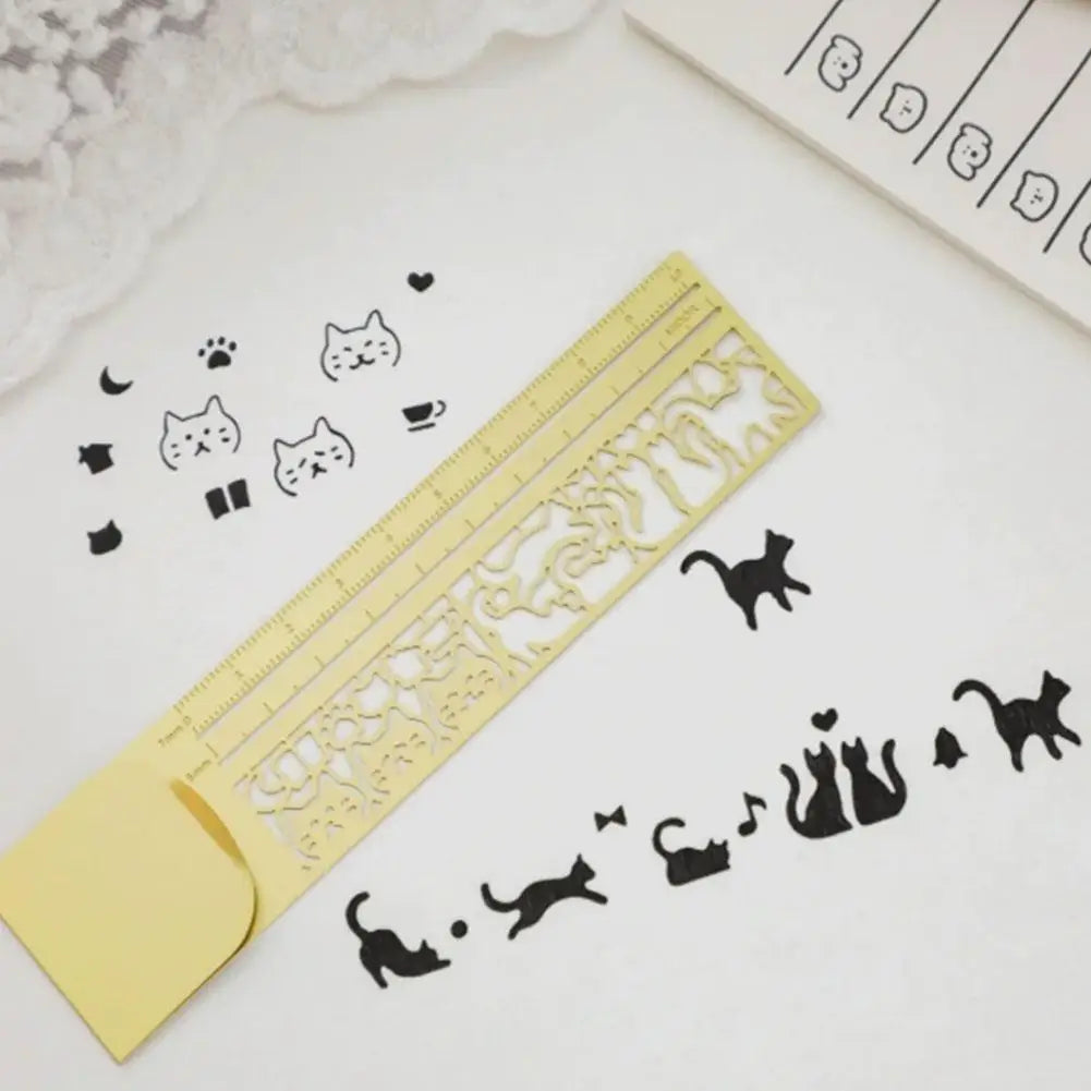 Cat Pattern Multi Functional Hand Account Ruler - Straight Ruler Decorative Template Tool for Journaling Scrapbooking Stationery Peaceful Pleasures Health and Wellness