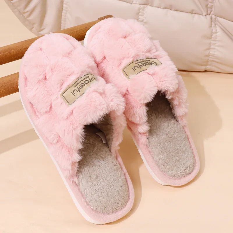 Women's Winter Fur Slippers – Non-Slip Soft Indoor House Shoes