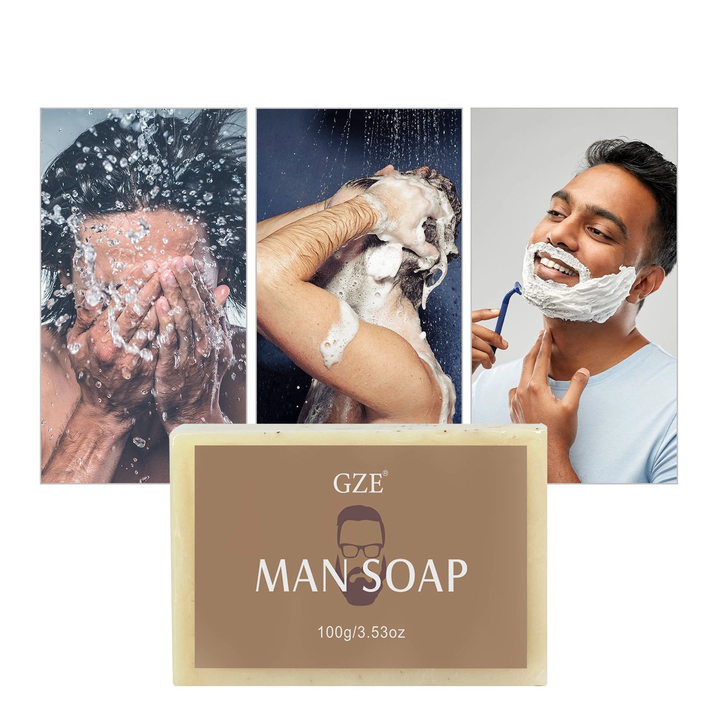 GZE Men's 3-in-1 Exfoliating Scrub Bar – Body, Face & Shave