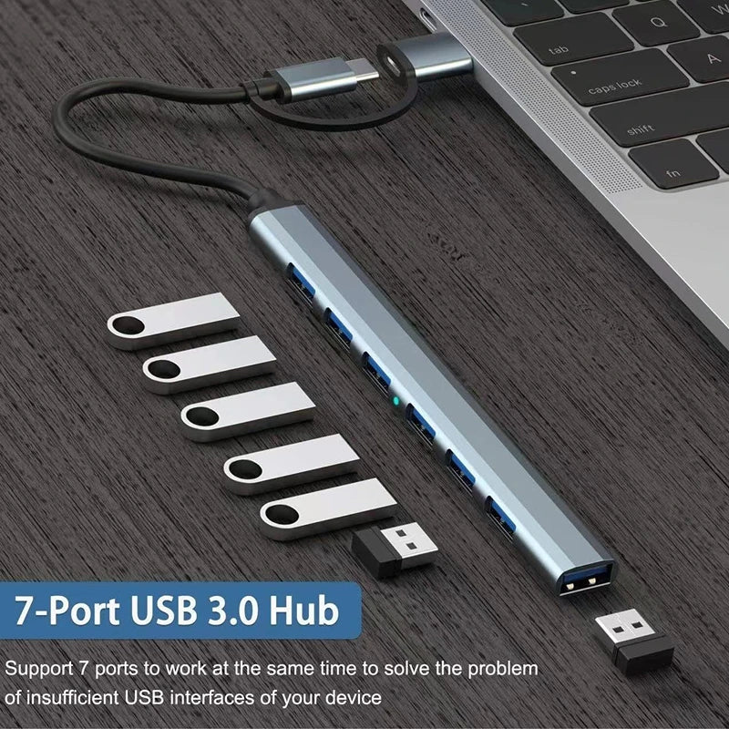 USB+Type C 7 Ports USB 3.0 HUB Expander High Speed OTG Adapter Docking Station For PC Macbook Laptop Hard Drive Mouse Keyboard Peaceful Pleasures Health and Wellness