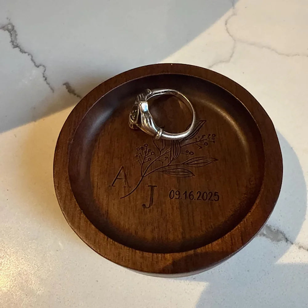 Custom Engraved Wood Ring Dish | Wedding & Anniversary Gift