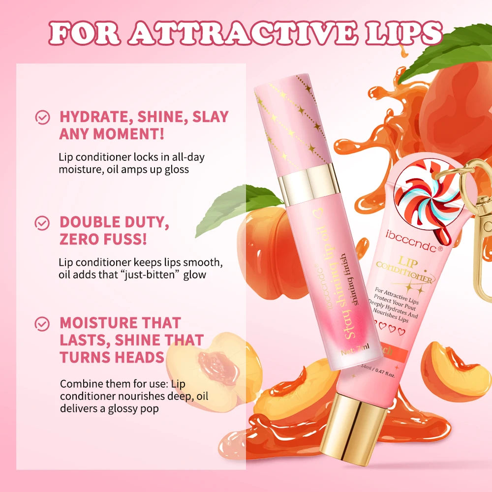 Lip Oil Lipstick Set Lightweight Peach Flavor Lipgloss Lip Deeply Moisturizing Long Lasting Hydration Lip Makeup Cosmetics Peaceful Pleasures Health and Wellness