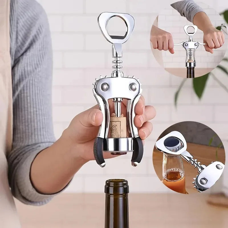 Wing Corkscrew Wine Opener – Zinc Alloy & Stainless Steel Multifunctional Bottle Opener