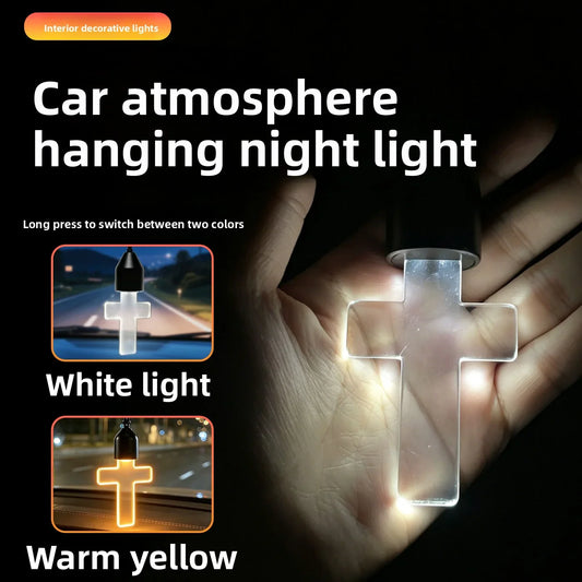 Crystal Cross Car Mirror Pendant LED Ambient Night Light Car Pendant Light Oasis Select