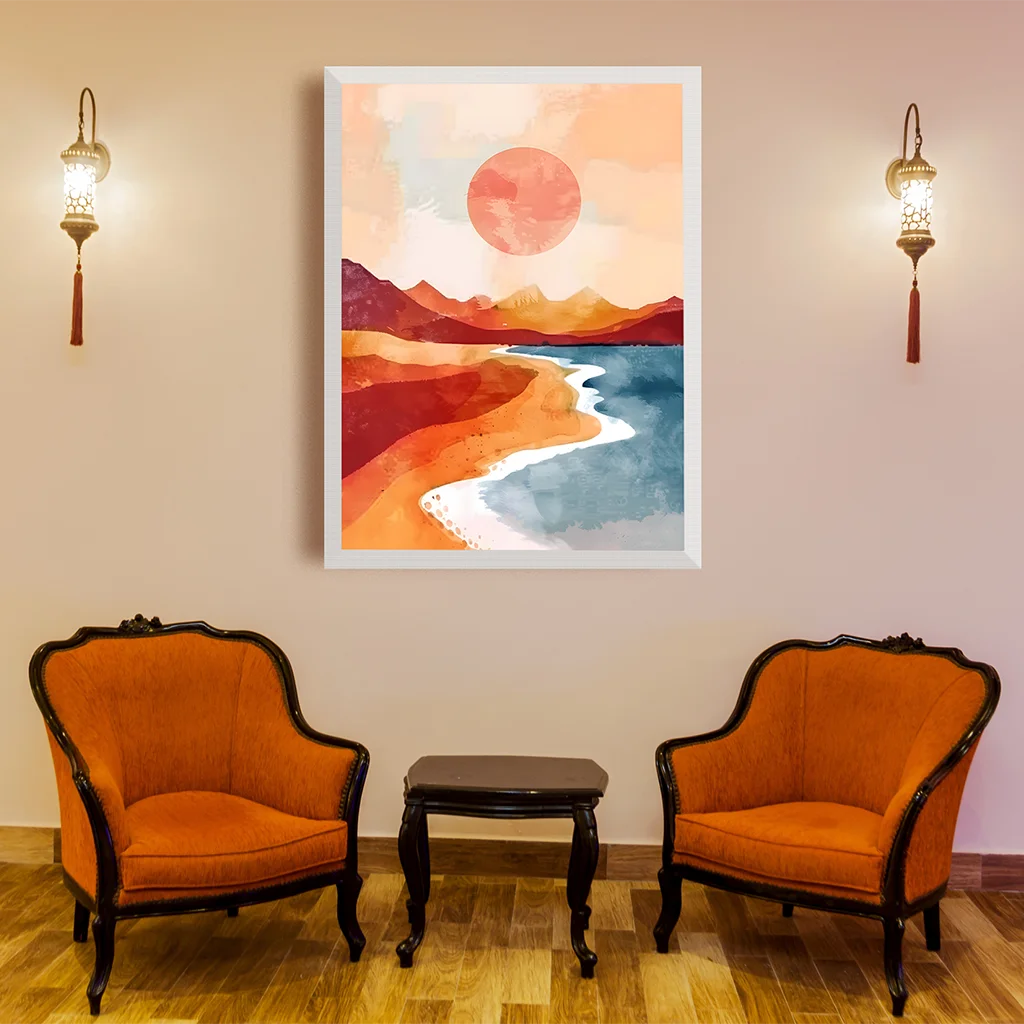 Coastal Mountain Sunset Canvas Wall Art | Modern Landscape Print Canvas Wall Art Peaceful Pleasures Health and Wellness