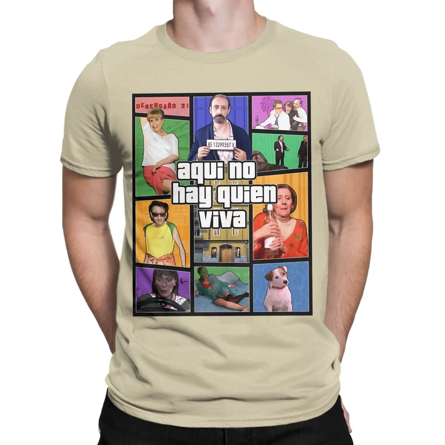 Aquí No Hay Quien Viva Pure Cotton T Shirt For Men Beach Y2K Fun T Shirts O Neck Harajuku Tees Plus Size Pattern Clothes Peaceful Pleasures Health and Wellness Khaki XL