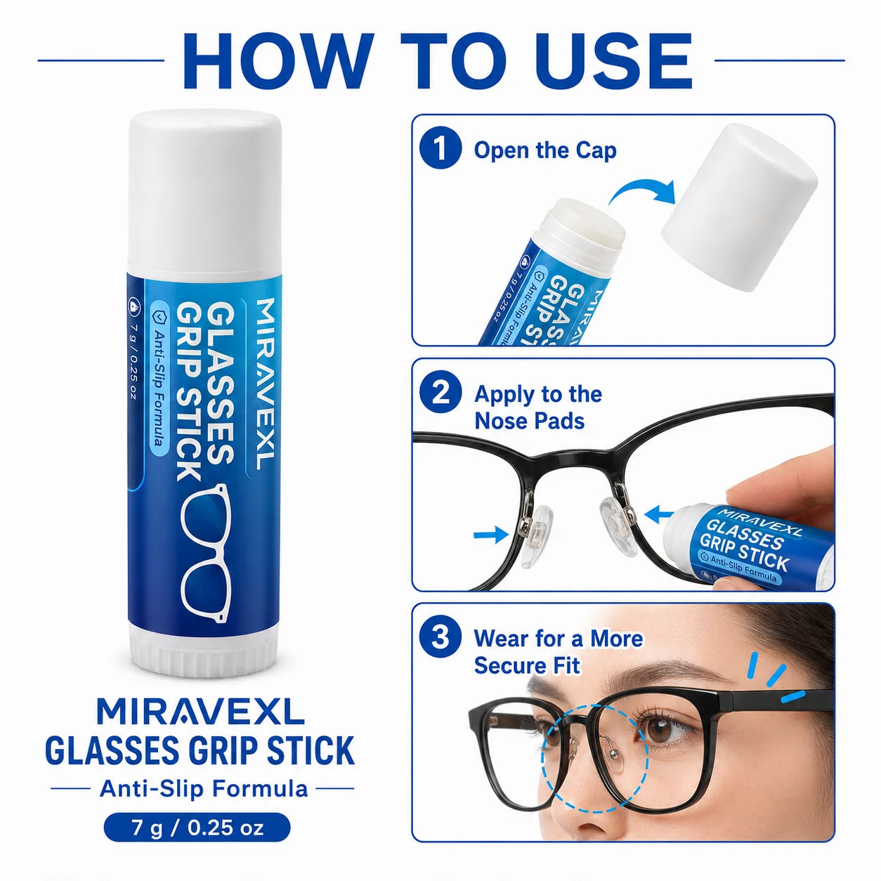 Glasses Grip Stick, Anti Slip Eyeglass Nose Pad Wax, Eyewear Grip Balm for Secure Fit, Clear Frame Comfort, 7g Peaceful Pleasures Health and Wellness