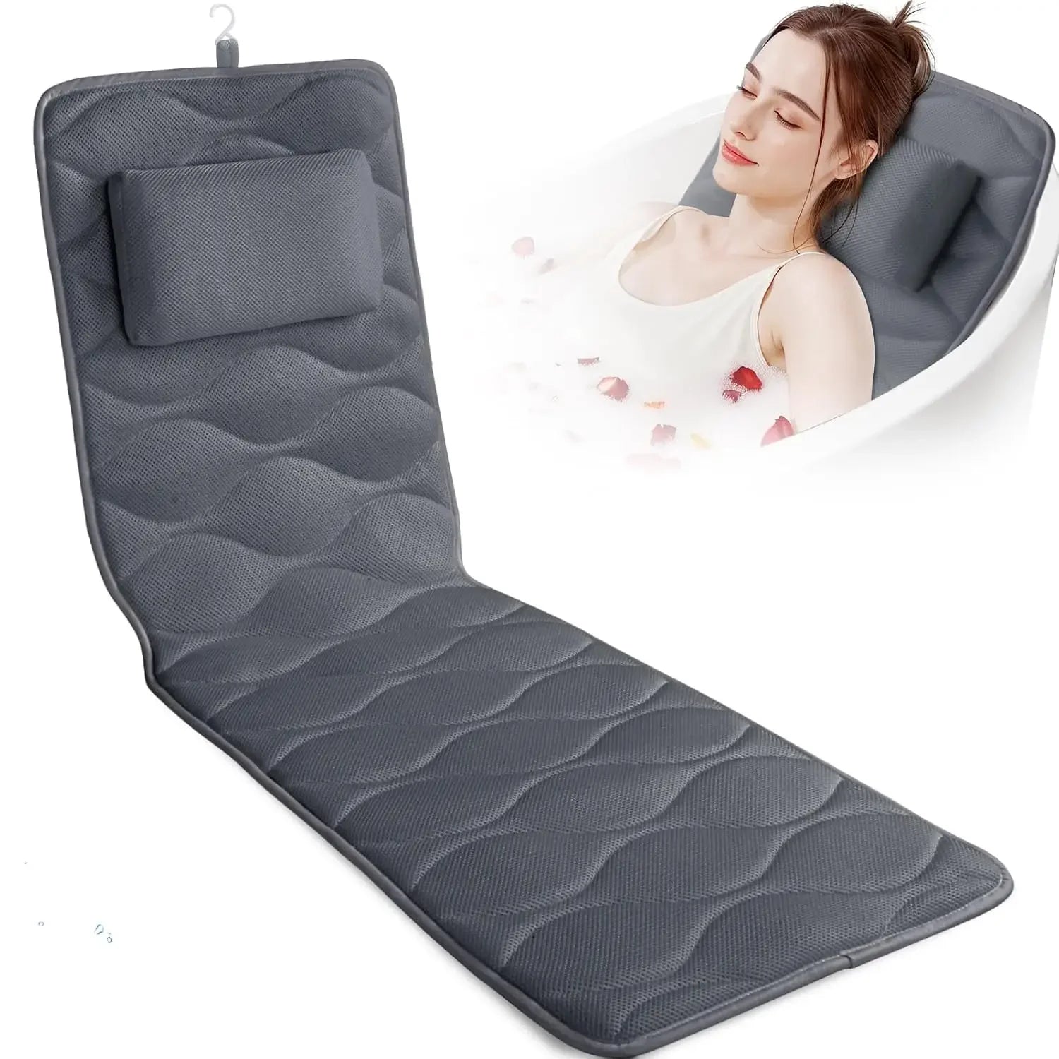 Extra Thick Bathtub Pillow with 17 Suction Cups, Soft Head Neck Support, Grey 51x16 Inch Peaceful Pleasures Health and Wellness United States