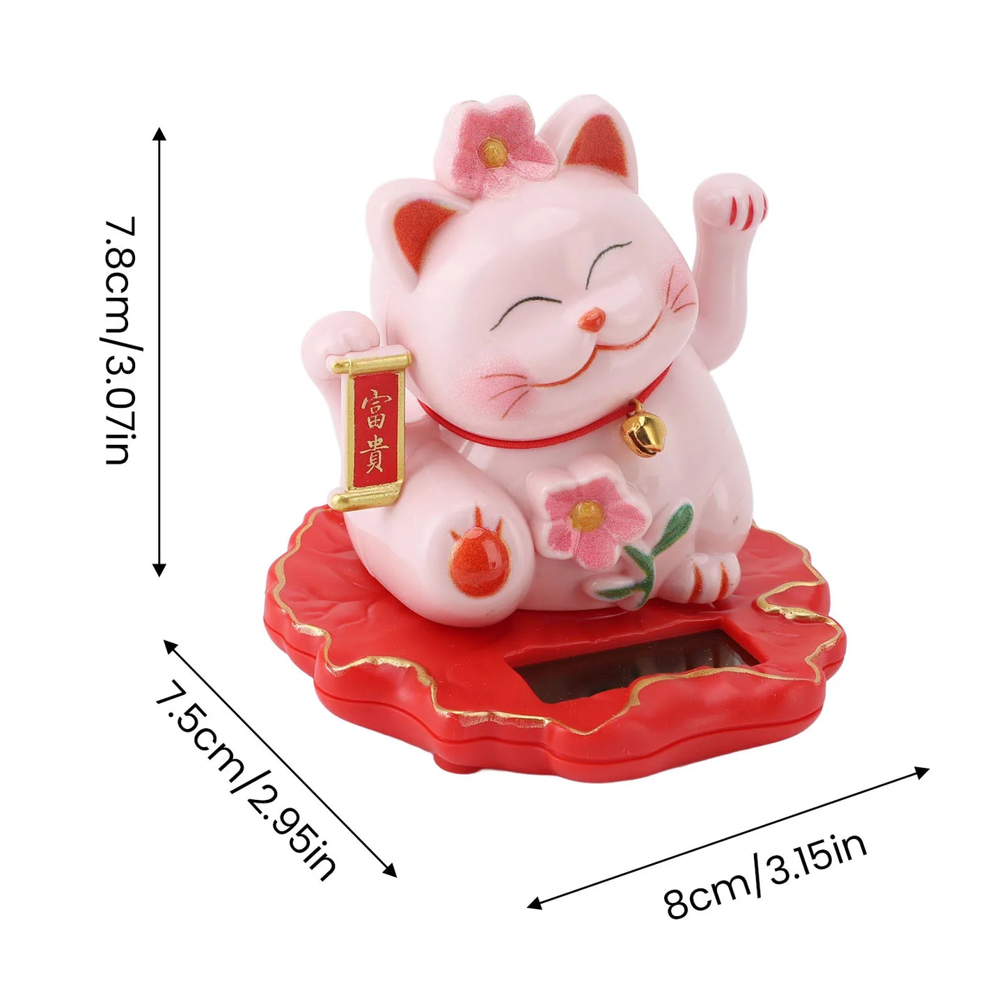 Lucky Cat Waving Arm Ornament ABS Solar Powered Light Induction