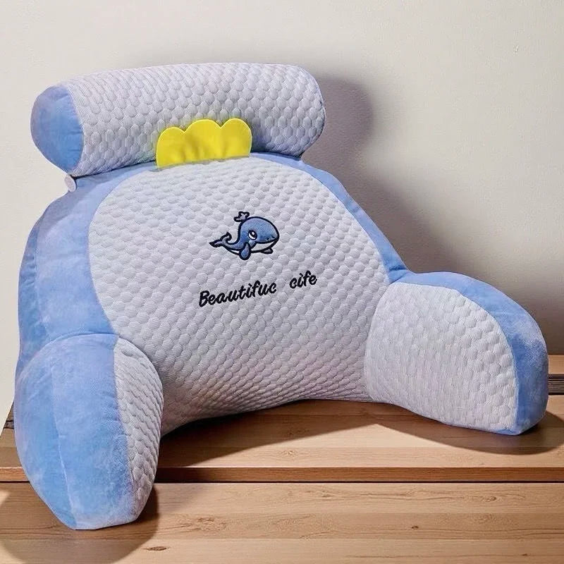 1pc Adjustable Reading Pillow Ergonomic Back Support Cushion for Bed/Sofa/Floor Gray Quilted Breathable Design Peaceful Pleasures Health and Wellness Blue