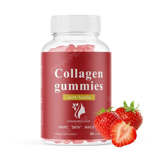 Collagen Gummies with Biotin Strawberry 2500mg | 60 Count Collagen Gummies Peaceful Pleasures Health and Wellness 1botlle 60capsules