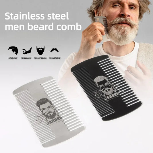 Stainless Steel Double Sided Beard Comb for Men Travel Pocket Hair Styling Mustache Grooming Tool with Fringe Smoothing Design Peaceful Pleasures Health and Wellness