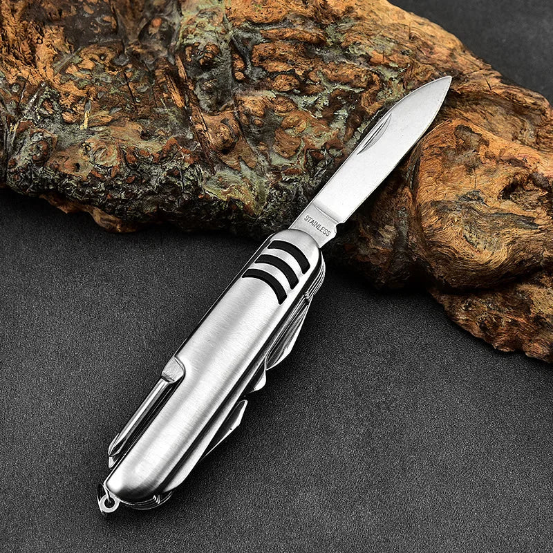 New Portable 11in1 Fold Pocket Knife Stainless Steel Bottle Opener Cork Drill Carry Around Multifunction Outdoor Emergency Tool Peaceful Pleasures Health and Wellness