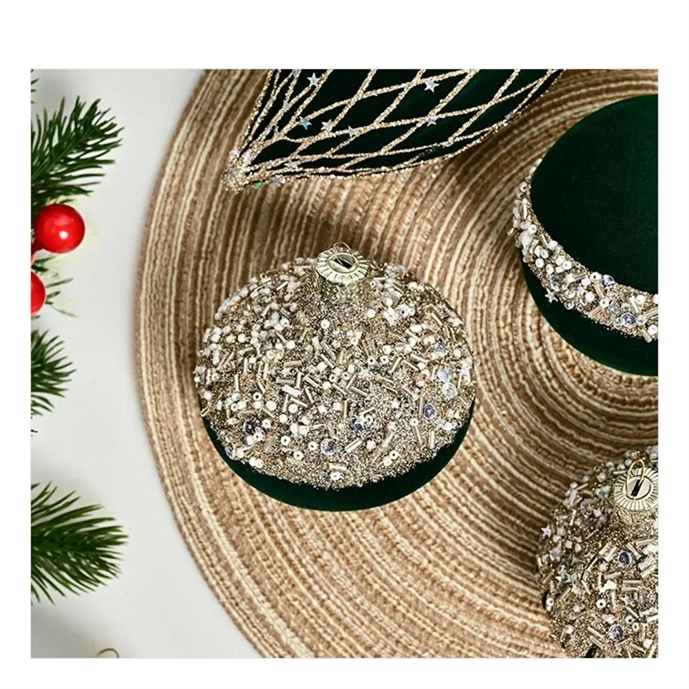 10-Pack 8cm Flocked Christmas Ball Ornaments | Red & Green