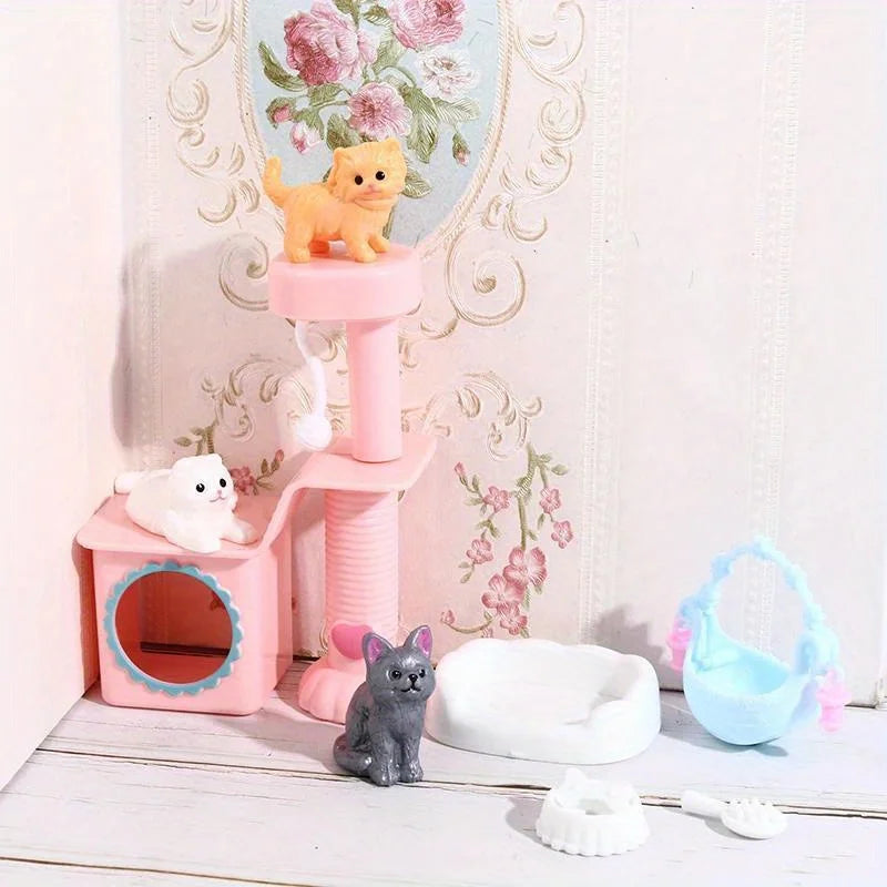 Kawaii Mini Cat & Dog Dollhouse Figures – 2 Sets | 1:12 Scale