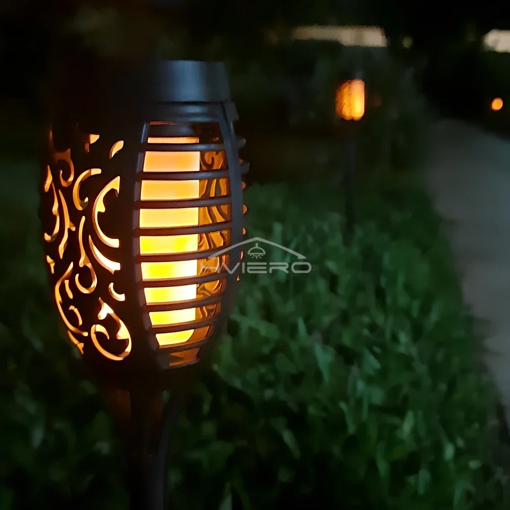 Solar Flame Torch Lights 12 LED Flickering Garden Path Lamps