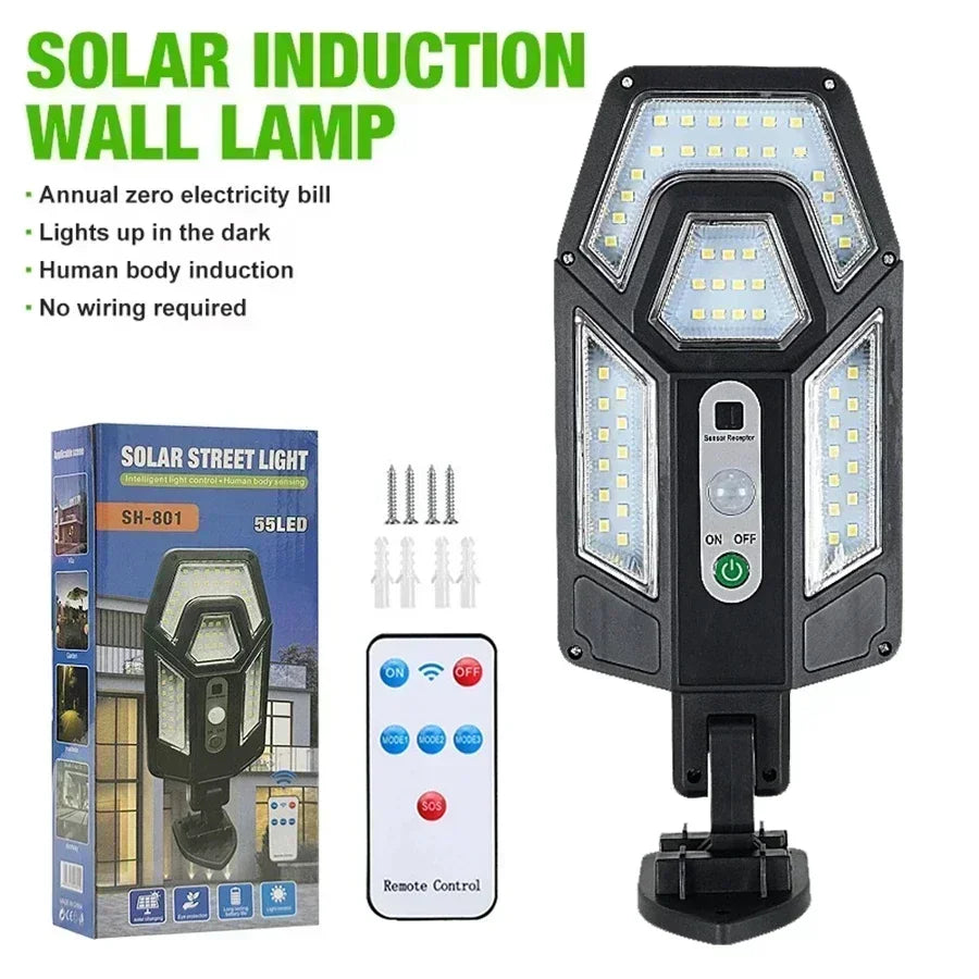 Solar Motion Sensor Wall Light – 3 Modes, IP65, 1500LM COB LED