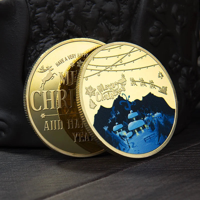 Christmas Commemorative Gold Coin – Santa & Snowman Gift Commemorative Coin Peaceful Pleasures Health and Wellness G1 Gold