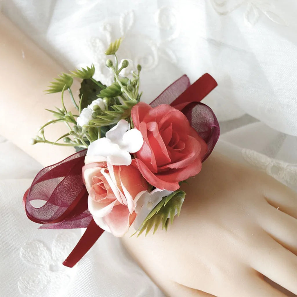 Artificial Corsage & Wrist Flower | Satin Bow Wedding Accessory
